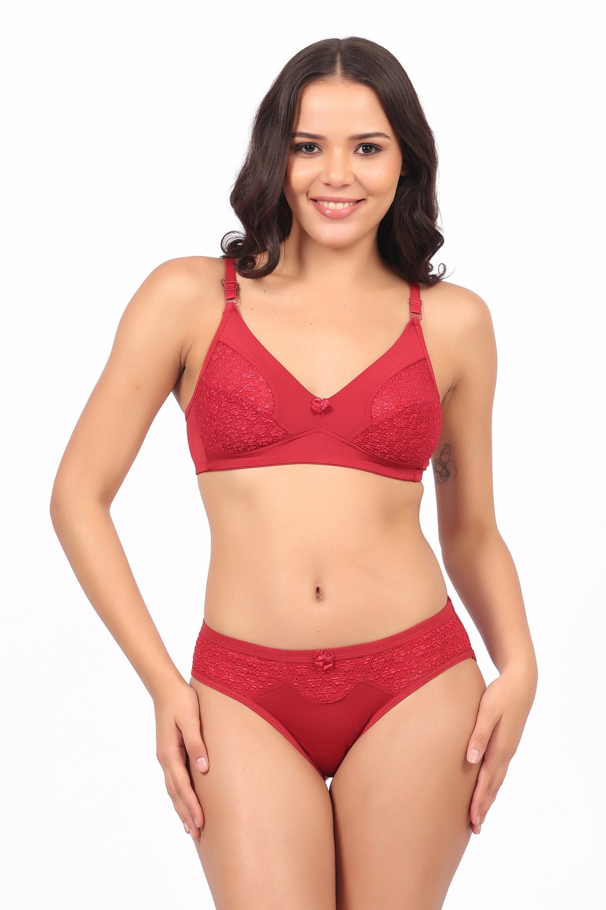 Comfortable & Breathable Fabric | Nudiva Non Padded Self Design Lingerie Set
