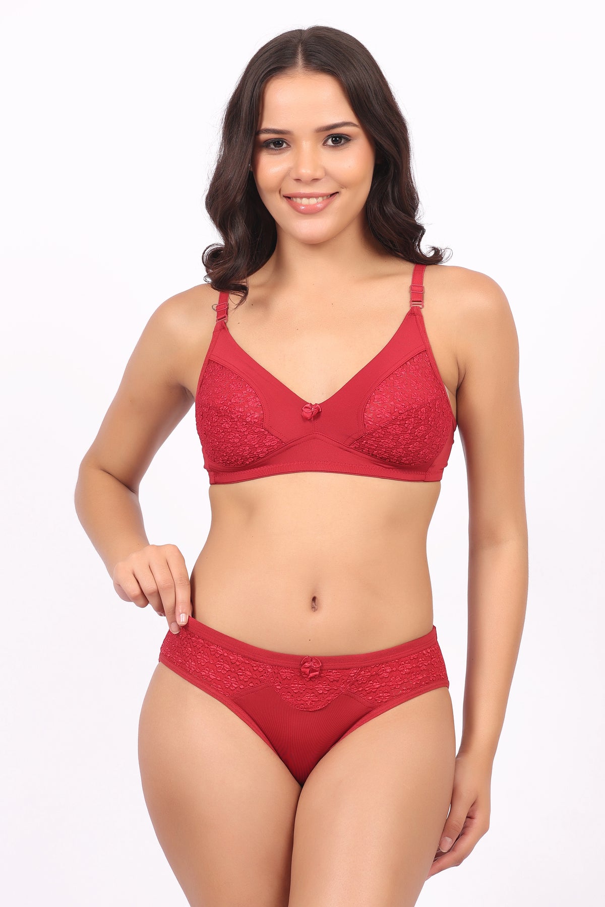 Comfortable & Breathable Fabric | Nudiva Non Padded Self Design Lingerie Set