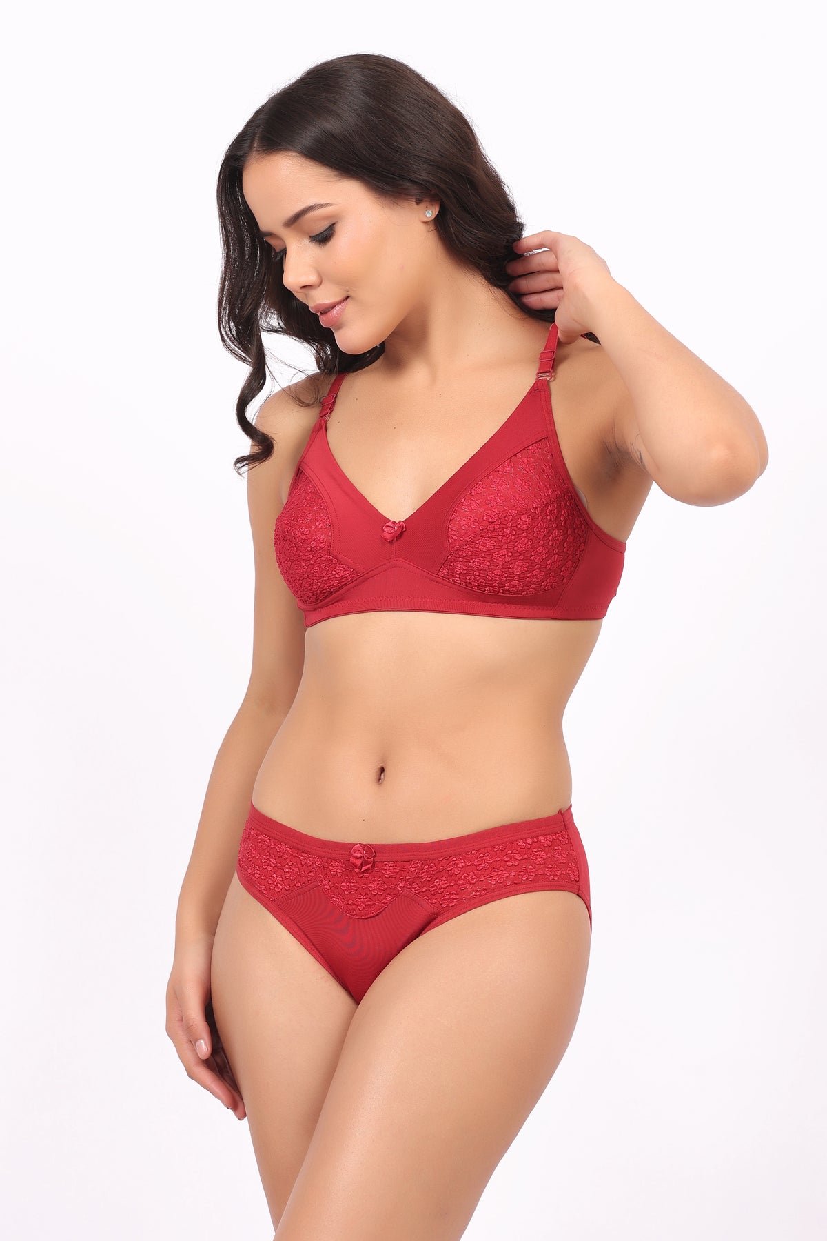 Comfortable & Breathable Fabric | Nudiva Non Padded Self Design Lingerie Set