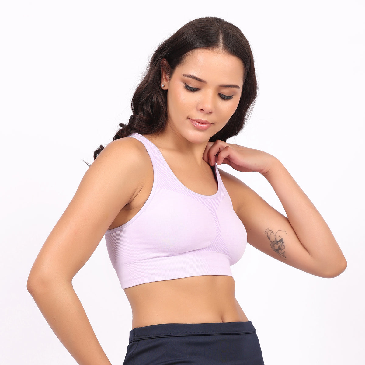 Women's Reversible Sports Bra | Double-Sided Seamless Stretch Activewear Bra | Removable Pads | Wirefree Workout & Everyday Wear | Black & Lilac | Multiple Sizes | Pack of 2