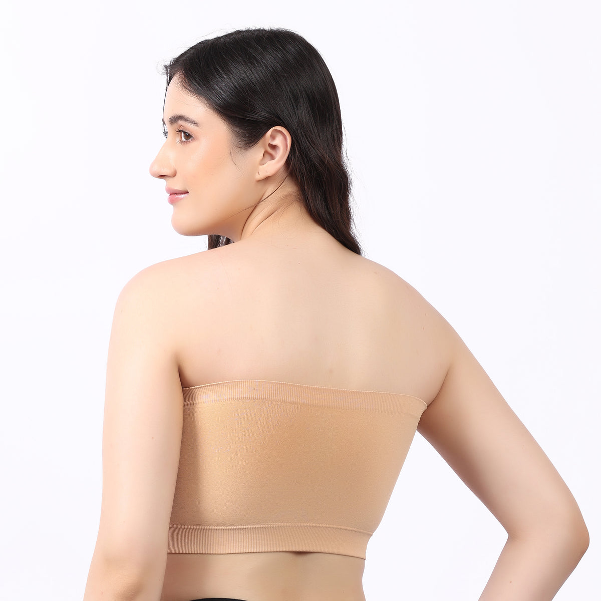 Women's Tube Bra | Strapless Seamless Stretch Bra | Removable Pads | Soft Wirefree Everyday Innerwear | Black & Beige | Multiple Sizes | Pack of 2