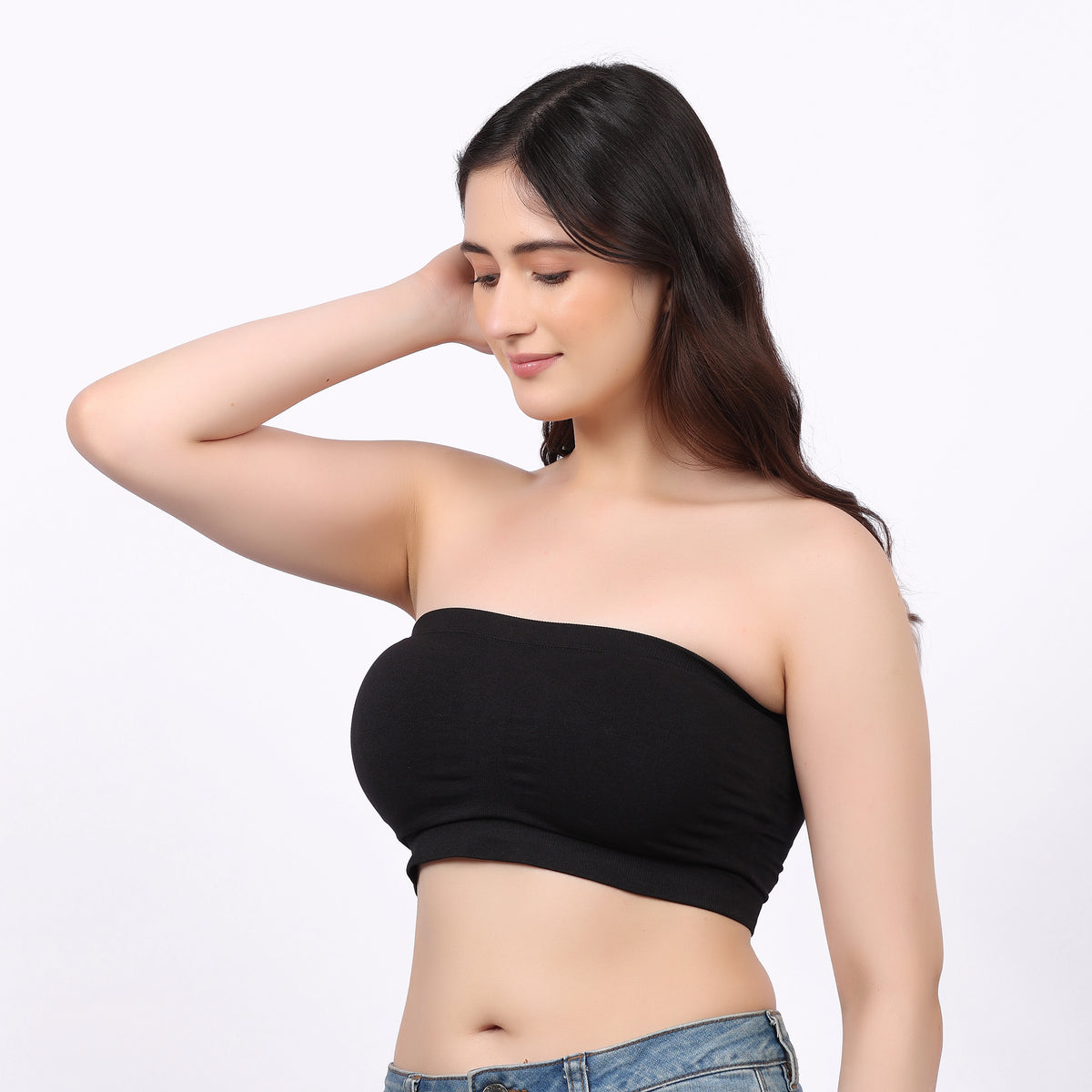 Women's Tube Bra | Strapless Seamless Stretch Bra | Removable Pads | Soft Wirefree Everyday Innerwear | Black & Beige | Multiple Sizes | Pack of 2