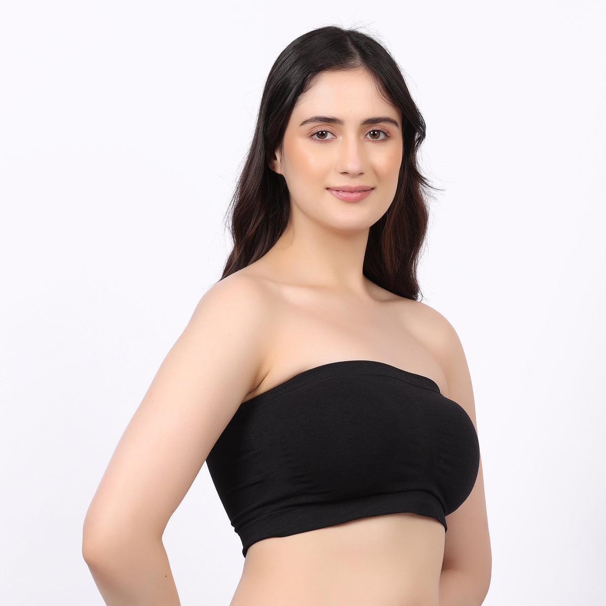 Women's Tube Bra | Strapless Seamless Stretch Bra | Removable Pads | Soft Wirefree Everyday Innerwear | Black & Beige | Multiple Sizes | Pack of 2