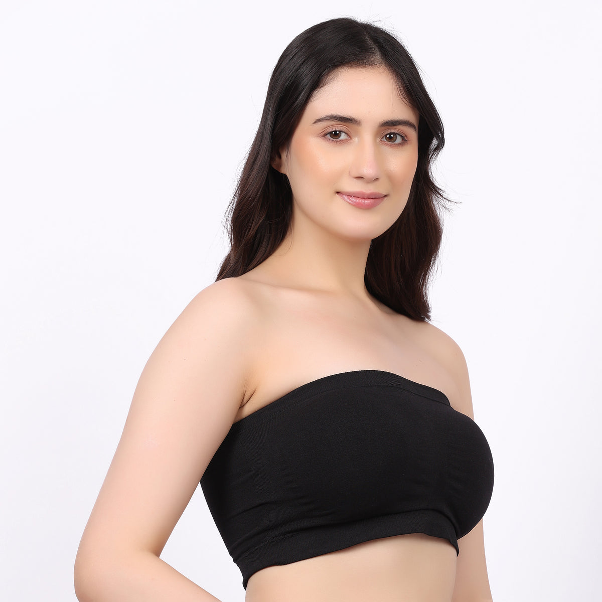 Women's Tube Bra | Strapless Seamless Stretch Bra | Removable Pads | Soft Wirefree Everyday Innerwear | Black & Beige | Multiple Sizes | Pack of 2