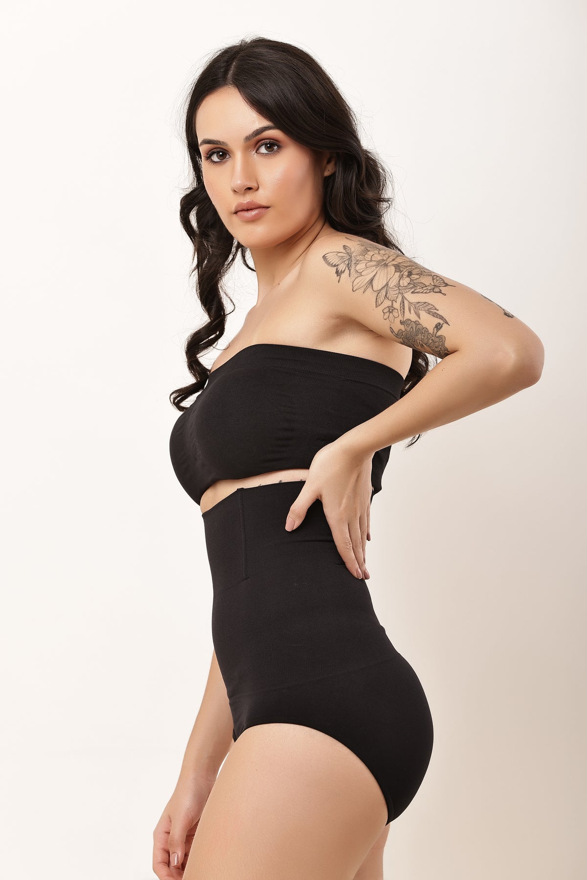 Nudiva Premium Breathable Stretch Fabric Bikini Shapewear Panty | Black & Beige Combo Pack of 2