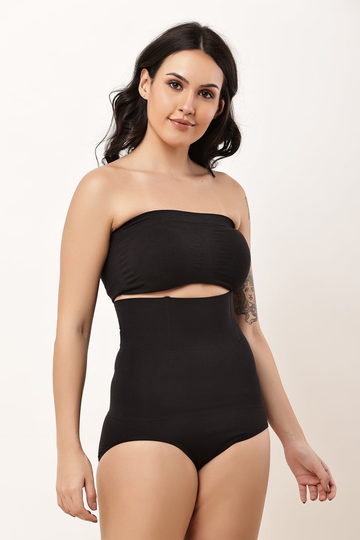 Nudiva Premium Breathable Stretch Fabric Bikini Shapewear Panty | Black & Beige Combo Pack of 2