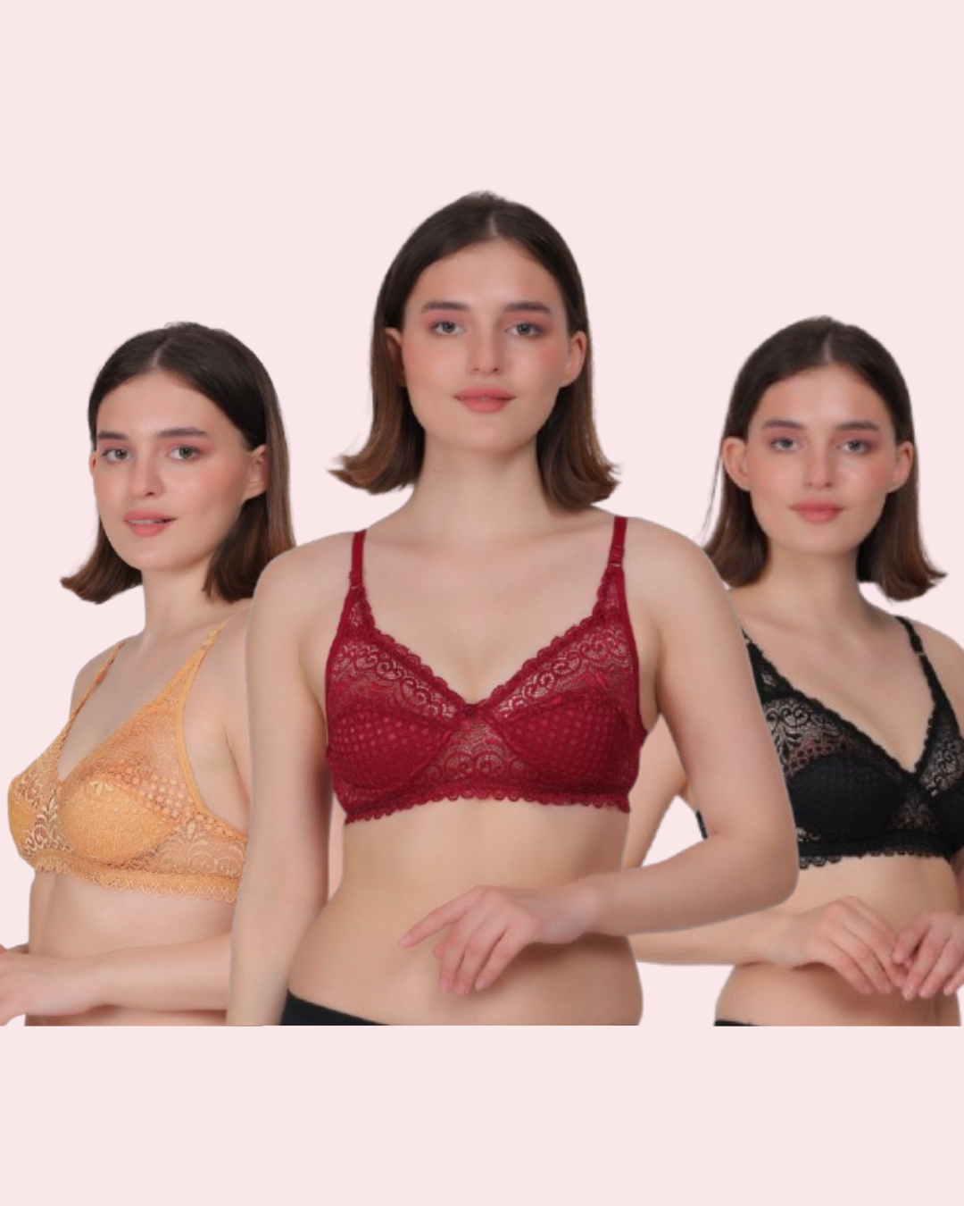 Experience Refined Elegance: Nudiva Non-Padded Lace Bra (Pack Of 3)