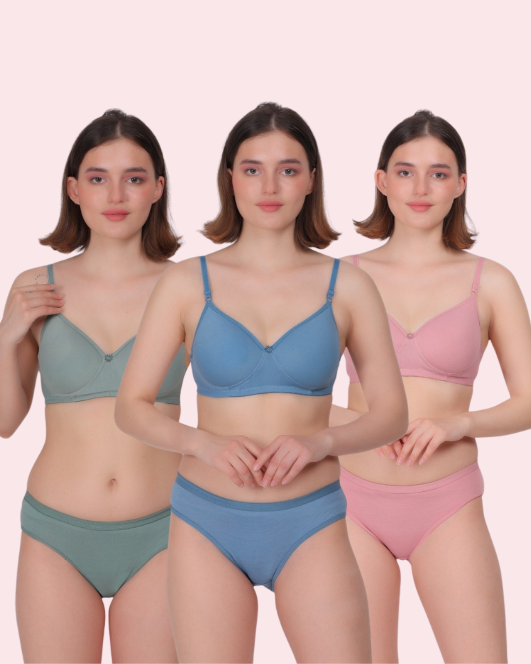 Versatile Comfort: Nudiva Padded Full Coverage Lingerie Set (Pack Of 3)