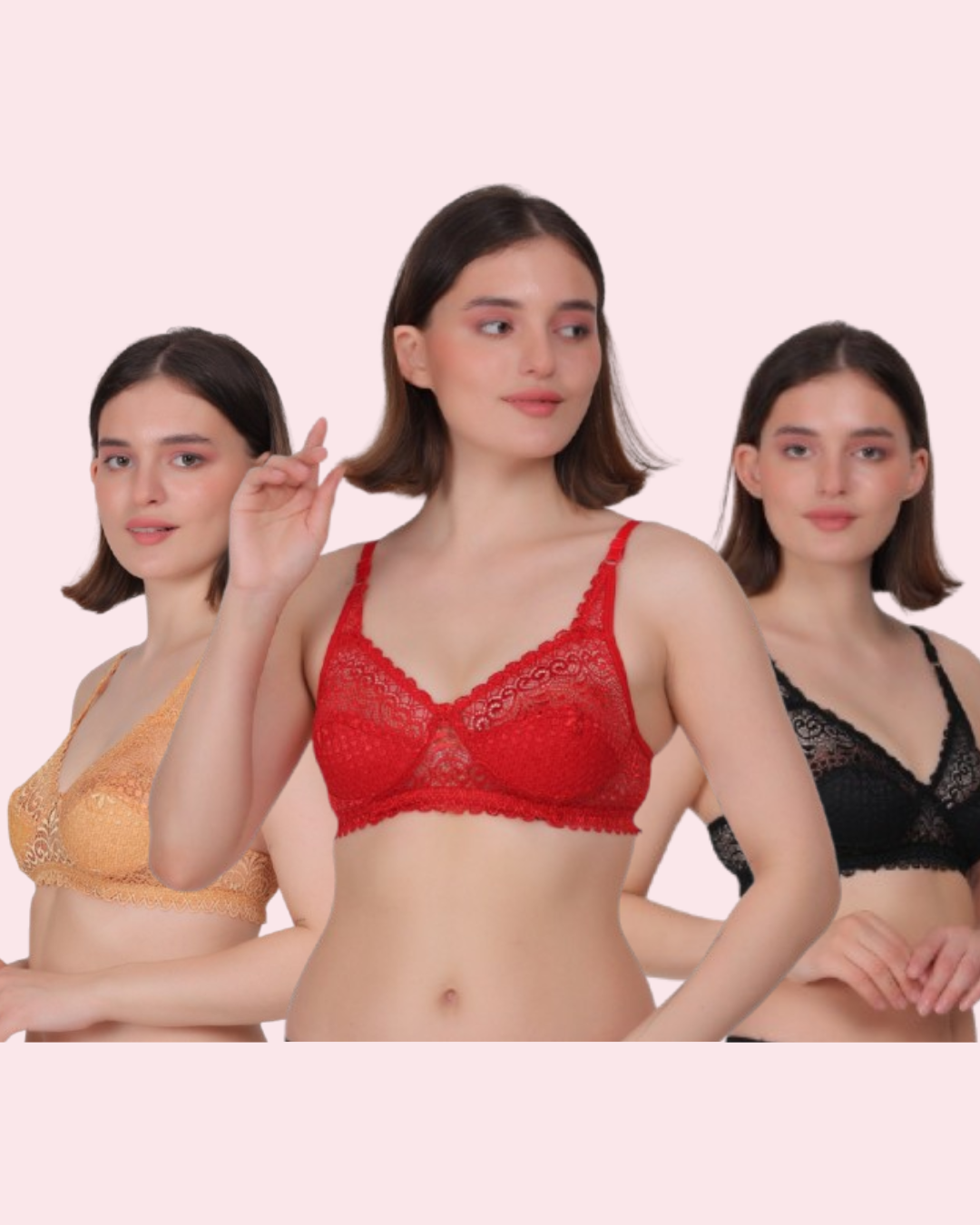 Experience Refined Elegance: Nudiva Non-Padded Lace Bra (Pack Of 3)