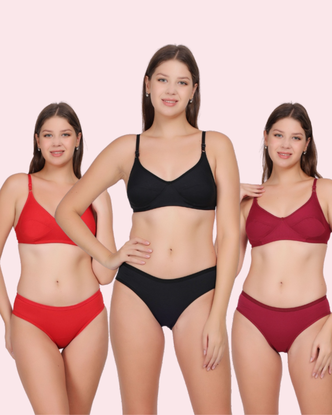 Full-Coverage Lingerie Set: Natural Shape (Pack Of 3)