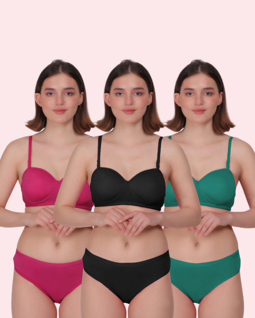 Nudiva Half Coverage Lingerie Set: Padded Comfort & Style (Pack Of 3)