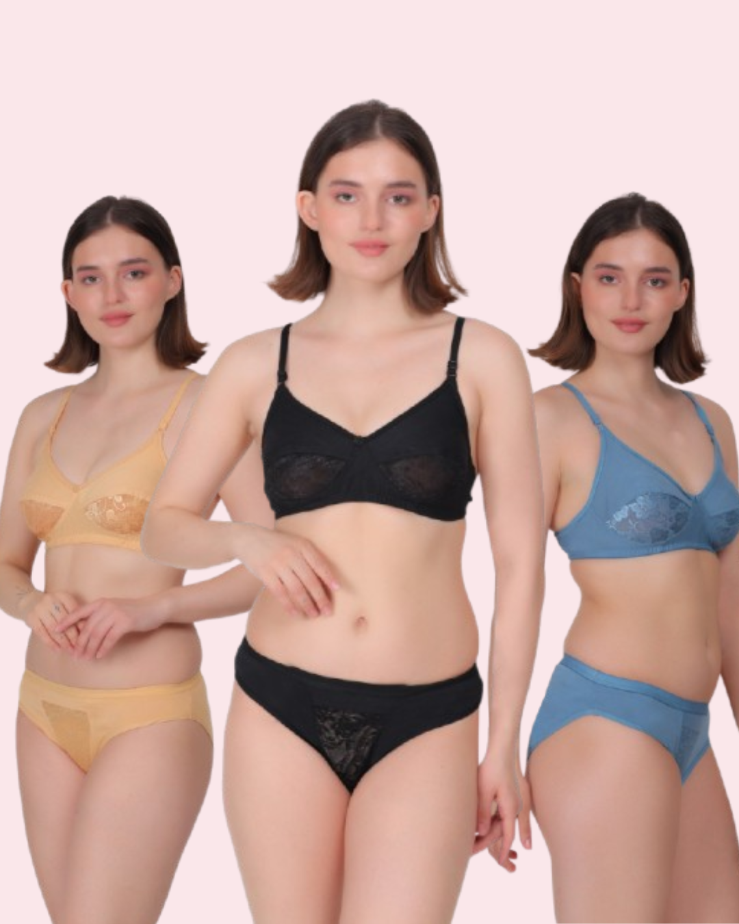 Playful & Chic: Nudiva Non Padded Self-Design Lingerie Set (Pack Of 3)