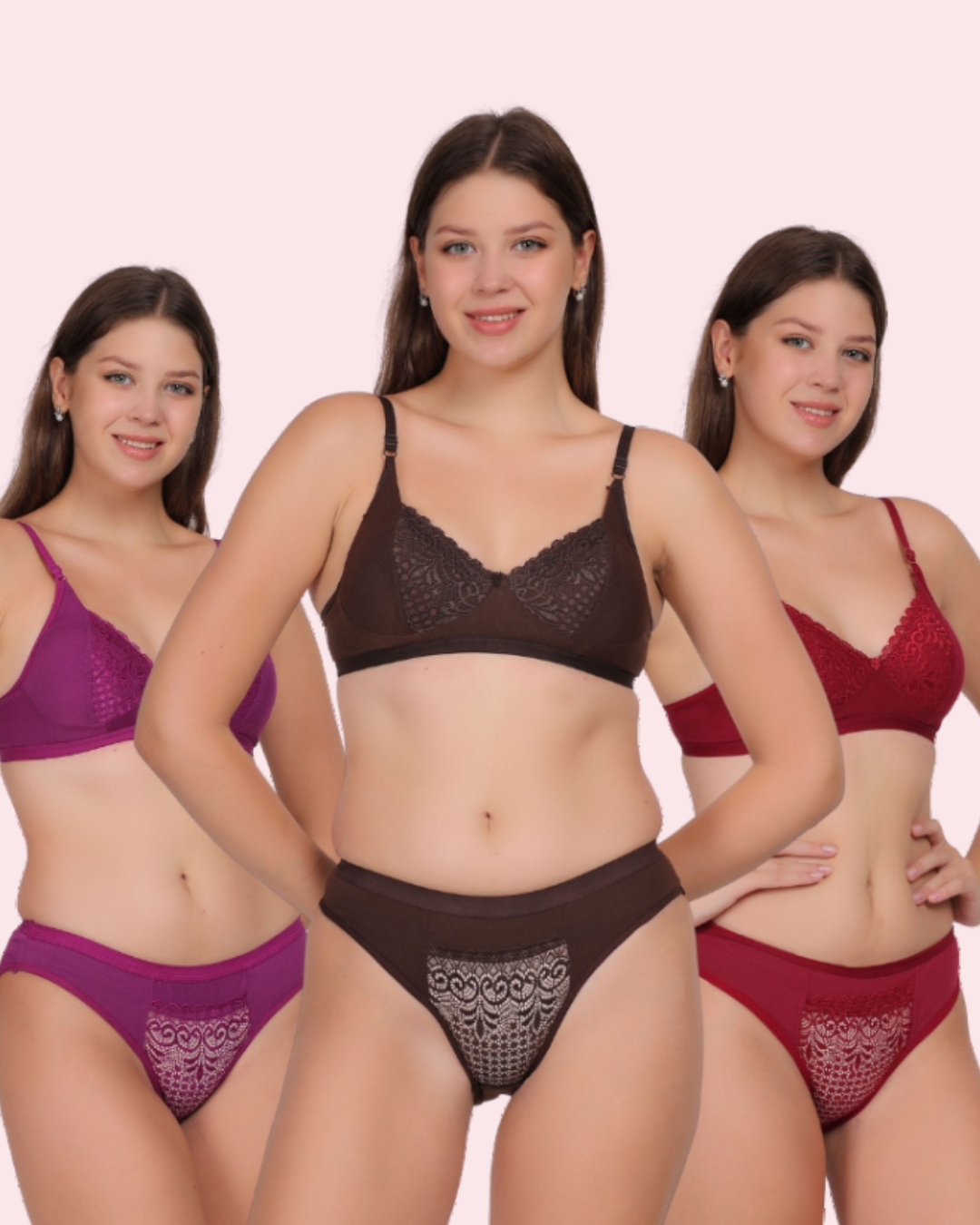Nudiva Non Padded Self-Design Lingerie Set (Pack Of 3)