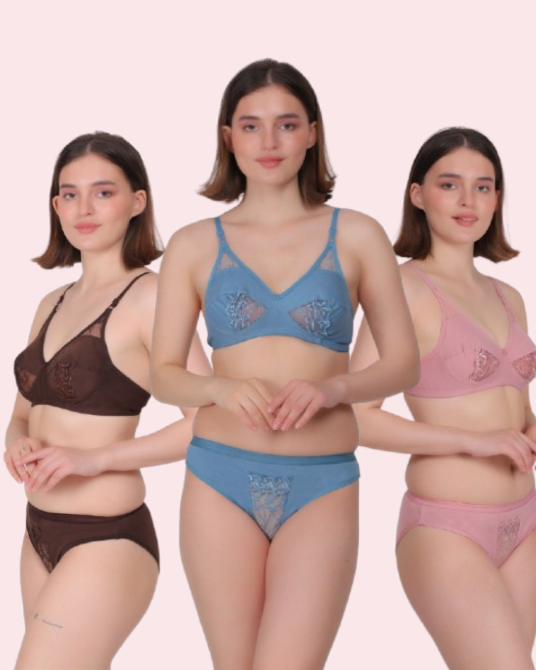 Full-Coverage Lingerie Set: Natural Shape & Comfort (Pack Of 3)